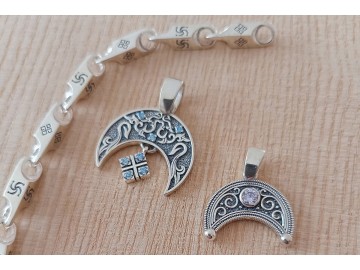 Подвески Обереги Лунница и браслет с символами Даждьбог и Символ Рода